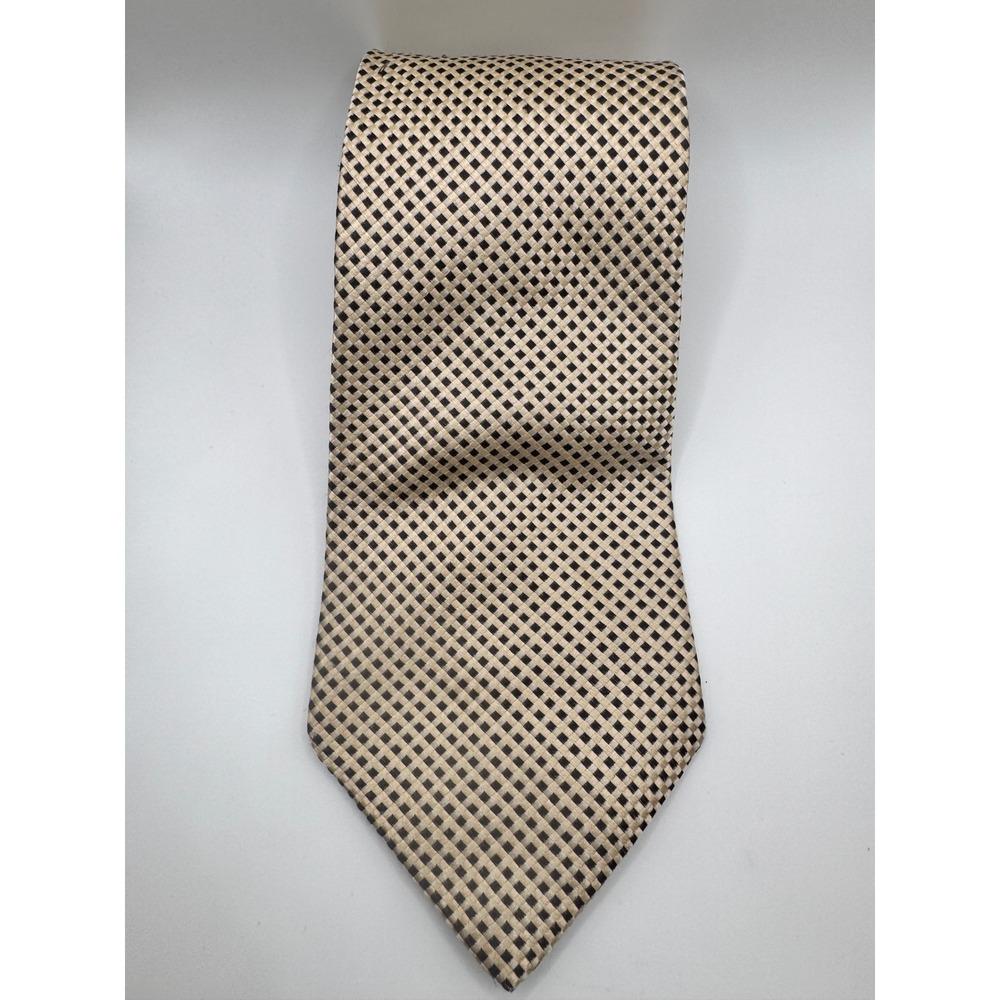 Tommy Hilfiger Silk Tie Mens Beige‎ Brown Small Squares Classic Necktie